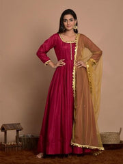 Maroon Color Embellished Art Silk Kurti With Pant And Dupatta For Engagement