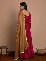 Maroon Color Embellished Art Silk Kurti With Pant And Dupatta For Engagement