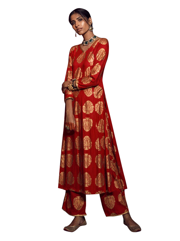 Casual Kurti Maroon Color Rayon Foil Printed Dress For  Casual