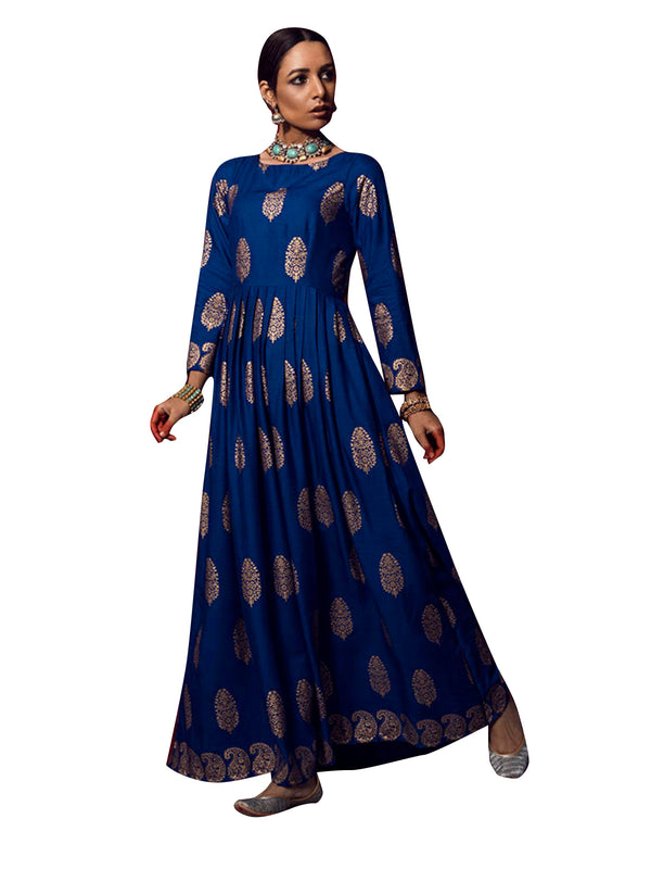 Casual Kurti Navy Blue Color Rayon Foil Printed Dress For  Casual