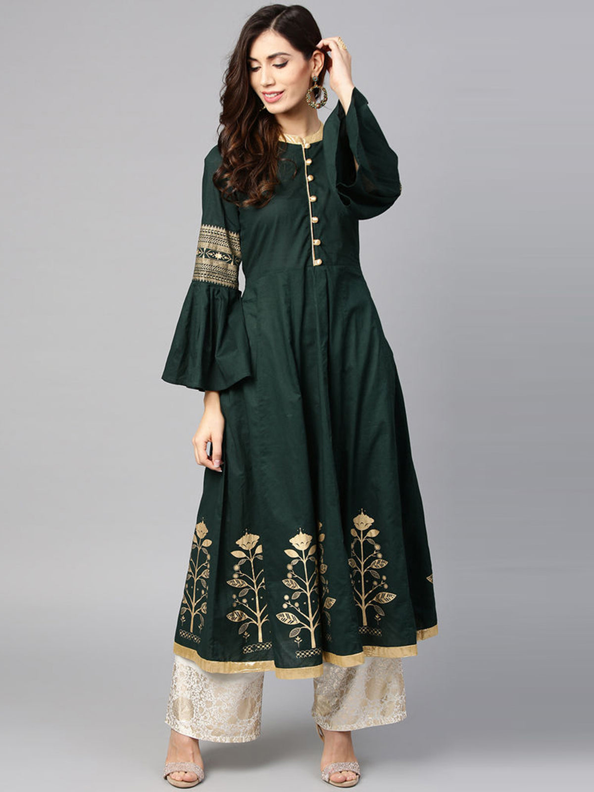 Casual Kurti Green Color Rayon Foil Printed Dress For  Casual