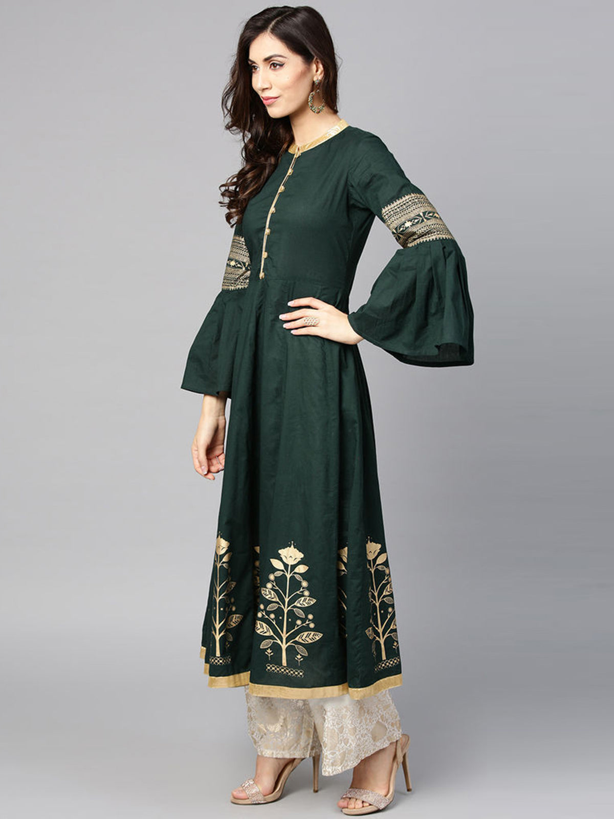 Casual Kurti Green Color Rayon Foil Printed Dress For  Casual