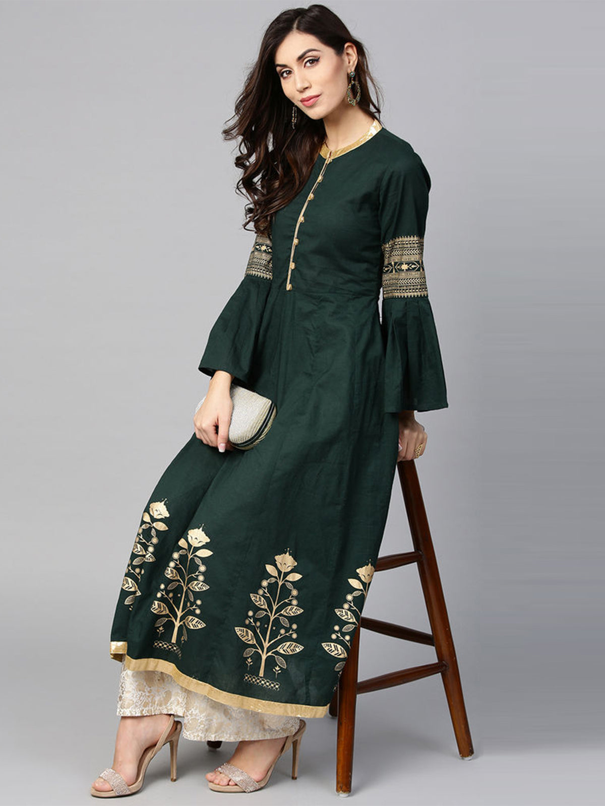 Casual Kurti Green Color Rayon Foil Printed Dress For  Casual