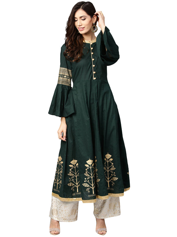 Casual Kurti Green Color Rayon Foil Printed Dress For  Casual
