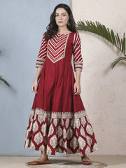 Casual Kurti Maroon Color Rayon Printed Dress For  Casual