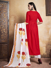 Casual Kurti Red Color Rayon Printed Dress For  Casual