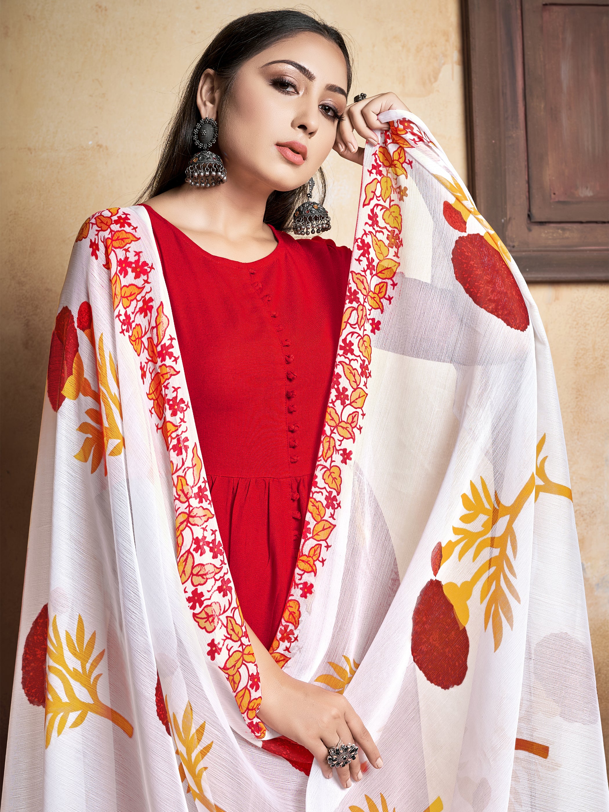 Casual Kurti Red Color Rayon Printed Dress For  Casual