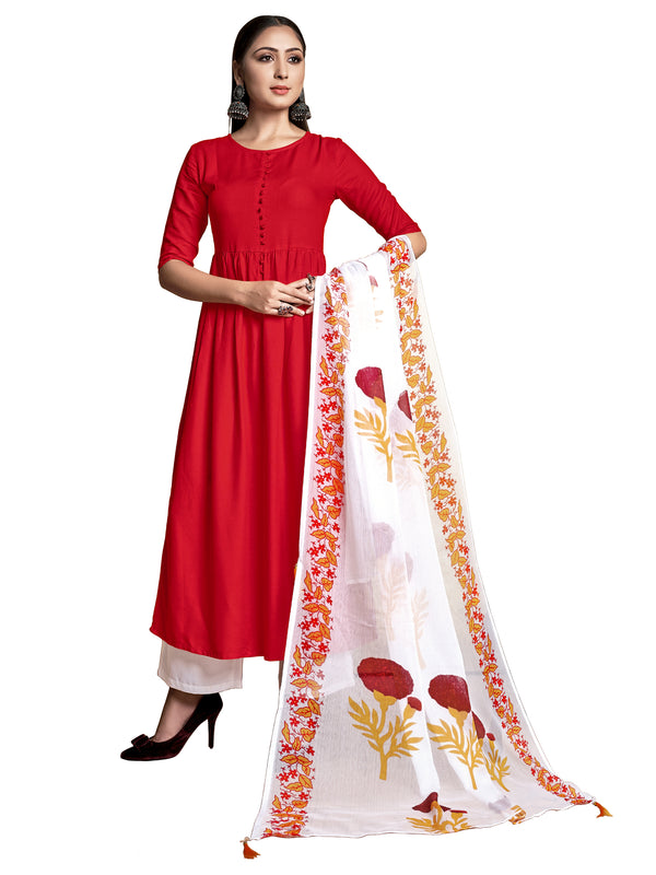 Casual Kurti Red Color Rayon Printed Dress For  Casual