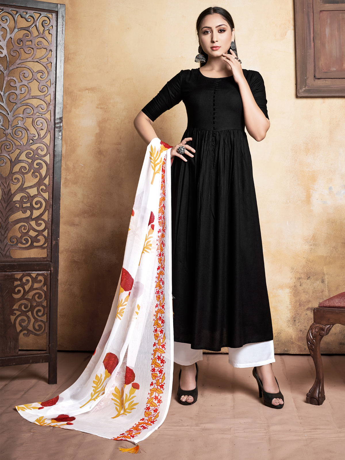 Casual Kurti Black Color Rayon Printed Dress For  Casual