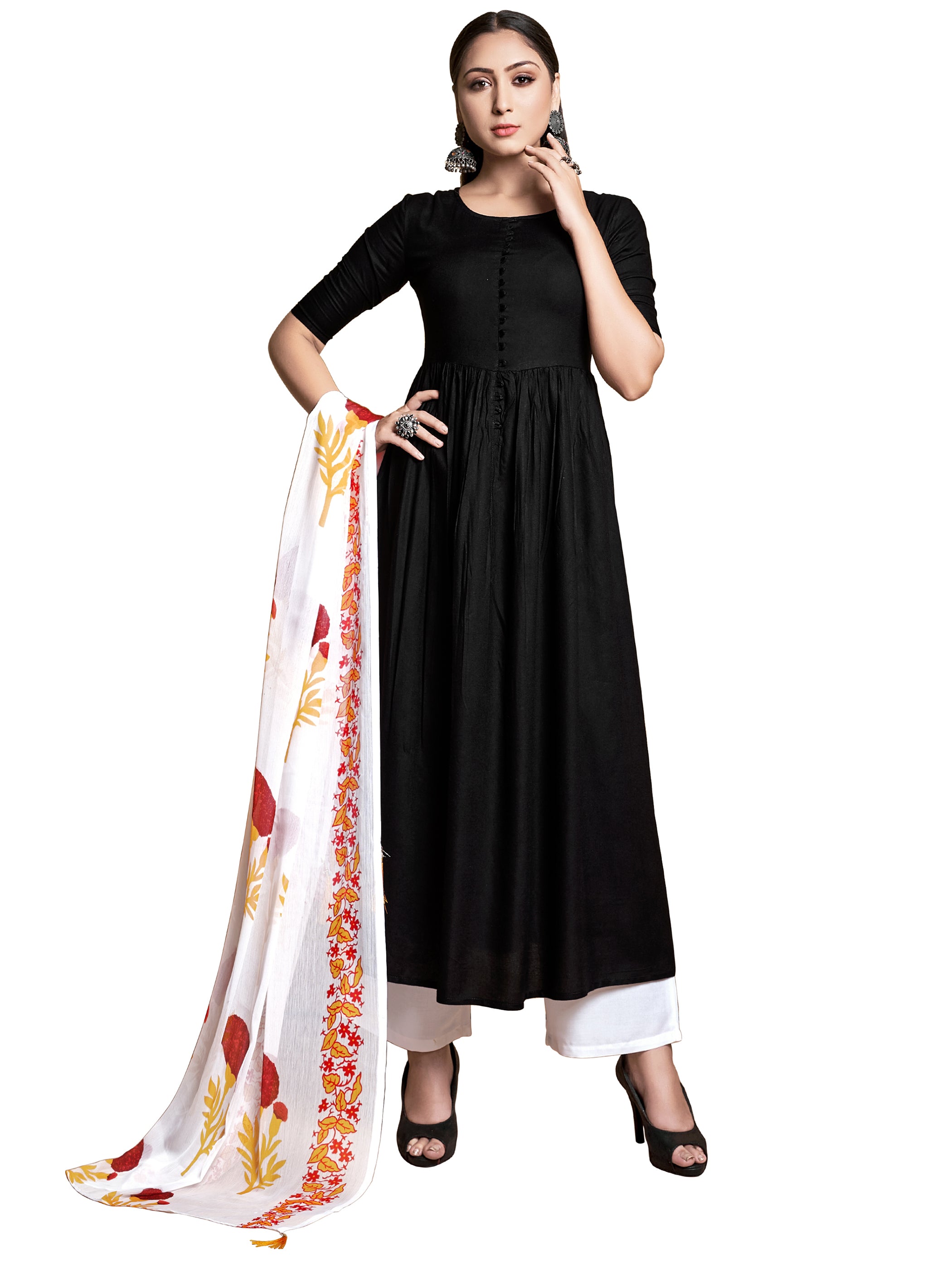 Casual Kurti Black Color Rayon Printed Dress For  Casual