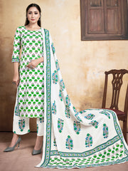 Kurta White Color Cotton Printed Dress For Ceremonial