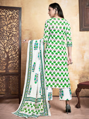 Kurta White Color Cotton Printed Dress For Ceremonial