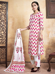 Kurta White Color Cotton Printed Dress For Ceremonial