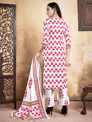 Kurta White Color Cotton Printed Dress For Ceremonial