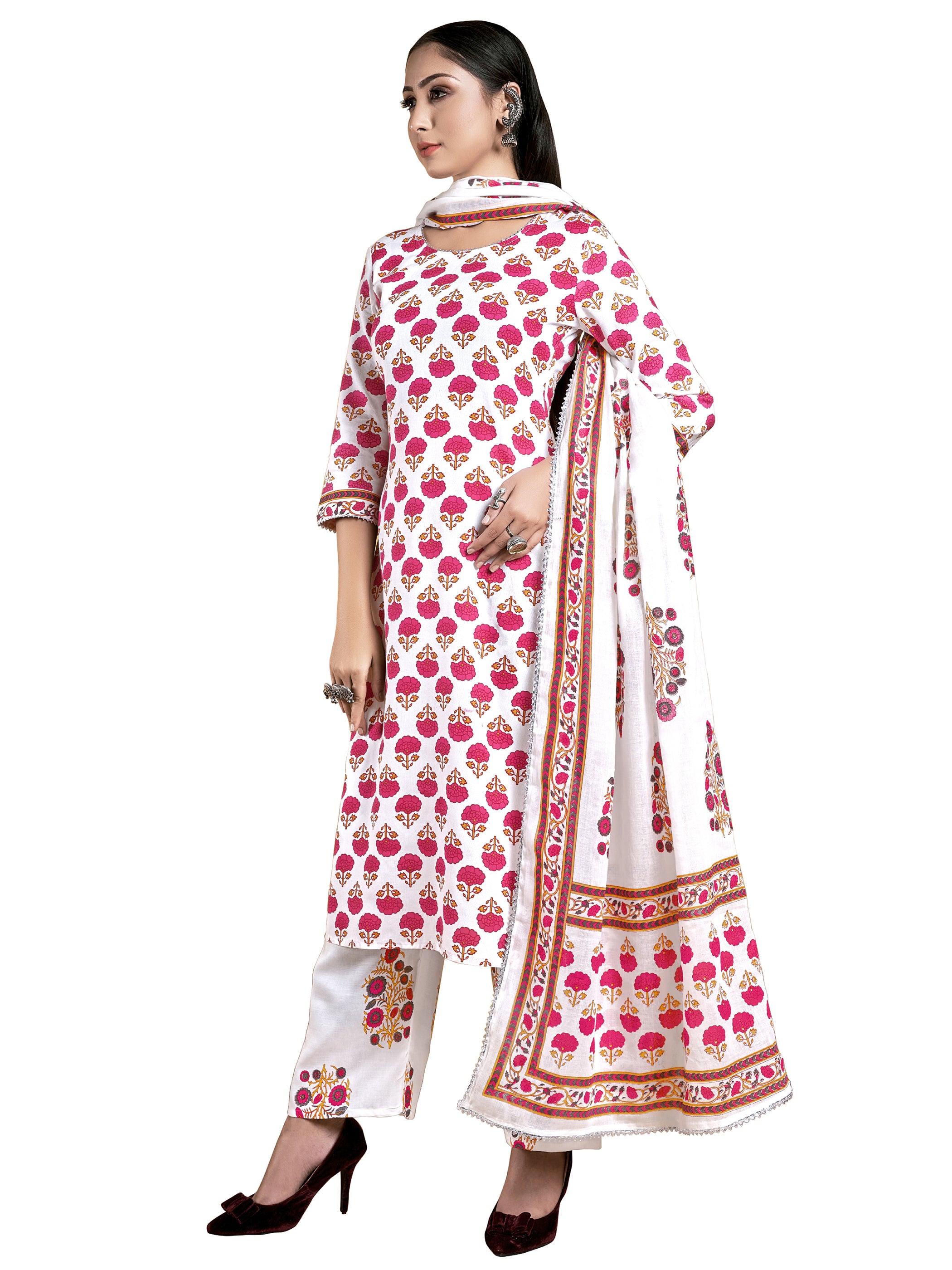 Kurta White Color Cotton Printed Dress For Ceremonial