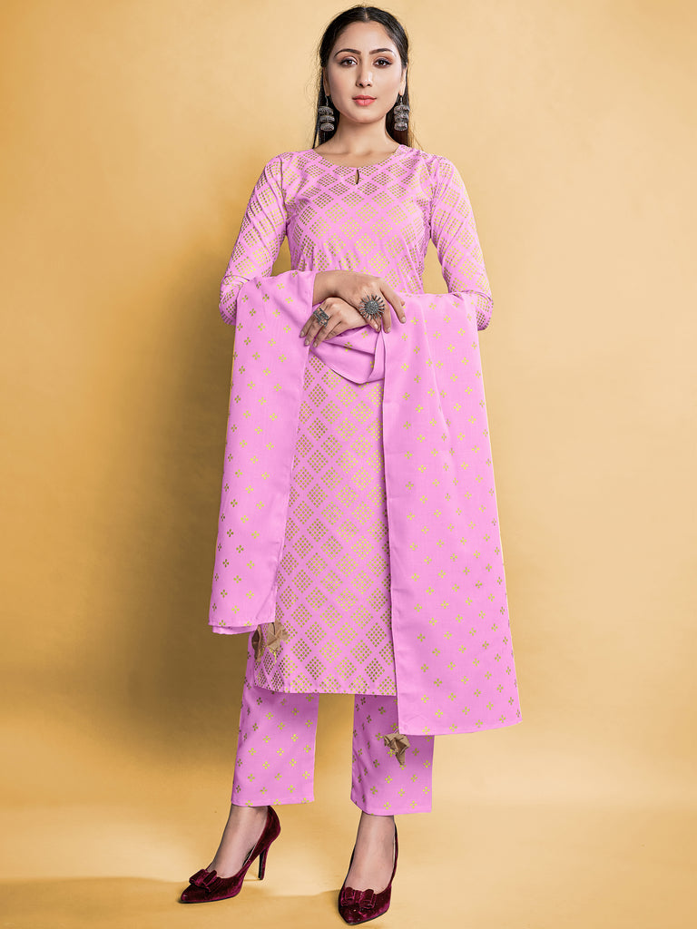 Kurta Lavender Color Cotton Foil Printed Dress For Ceremonial