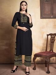 Kurta Black Color Rayon Foil Printed Dress For Ceremonial