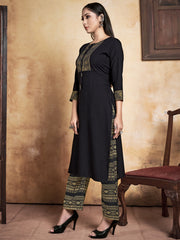 Kurta Black Color Rayon Foil Printed Dress For Ceremonial