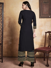 Kurta Black Color Rayon Foil Printed Dress For Ceremonial