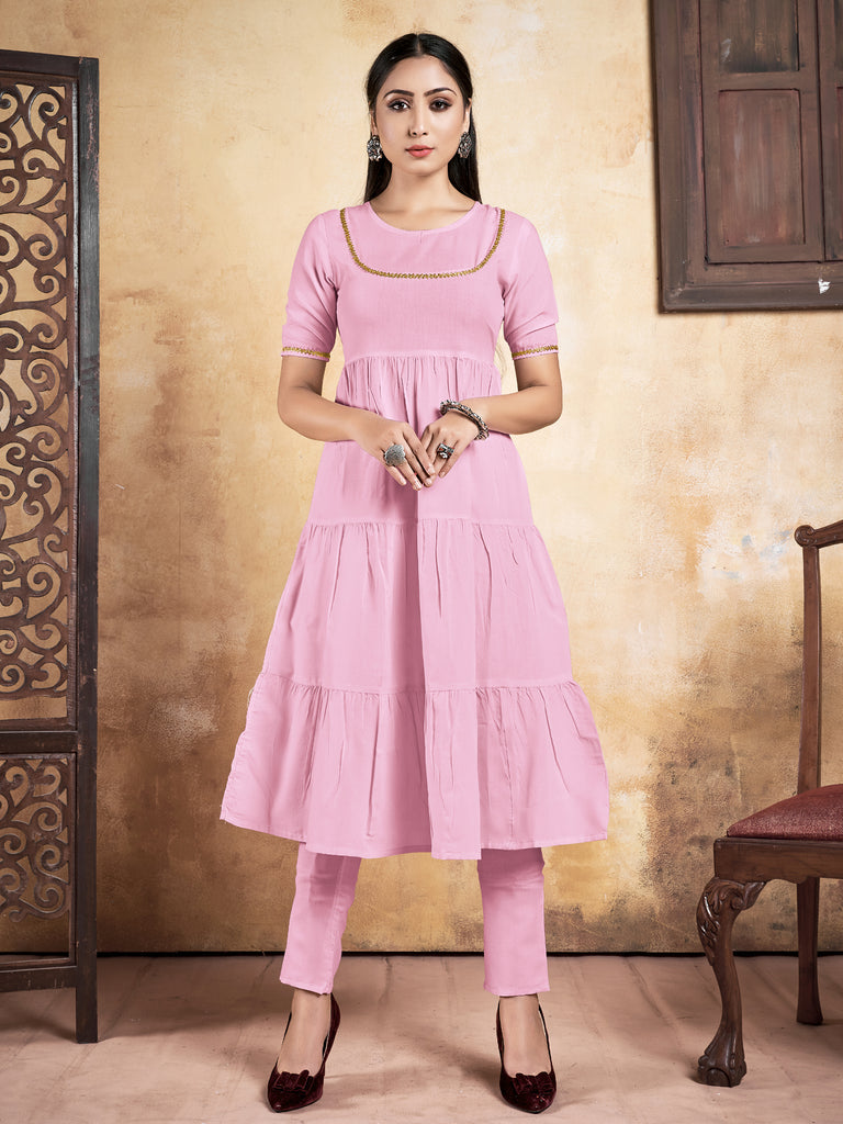 Kurta Pink Color Rayon Solid Dress For Ceremonial