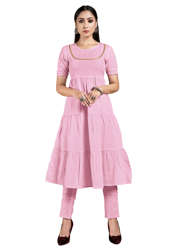 Kurta Pink Color Rayon Solid Dress For Ceremonial