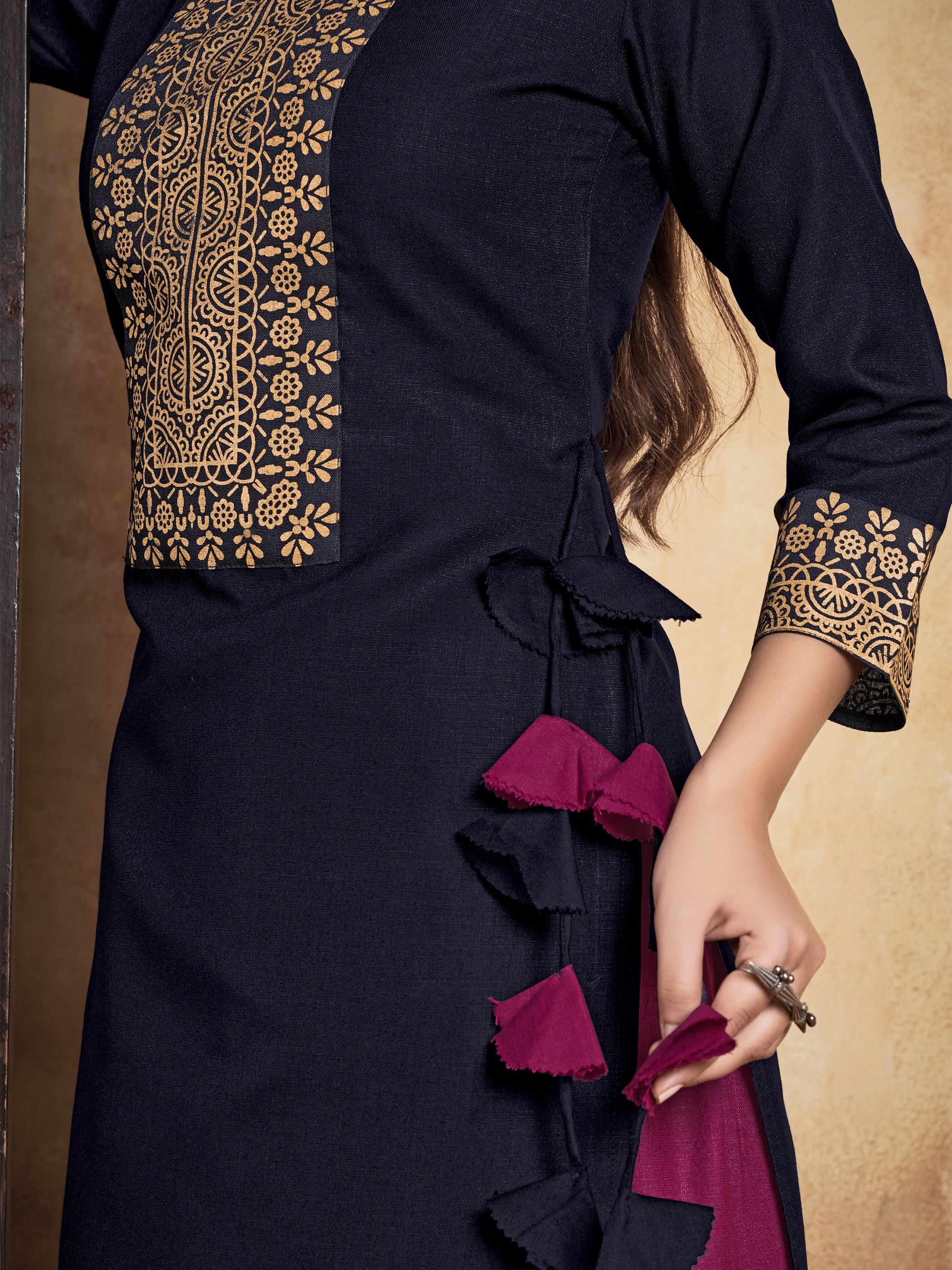 Kurta Black Color Rayon Foil Printed Dress For Ceremonial