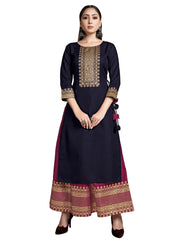 Kurta Black Color Rayon Foil Printed Dress For Ceremonial