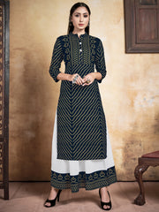 Kurta Black Color Rayon Foil Printed Dress For Ceremonial