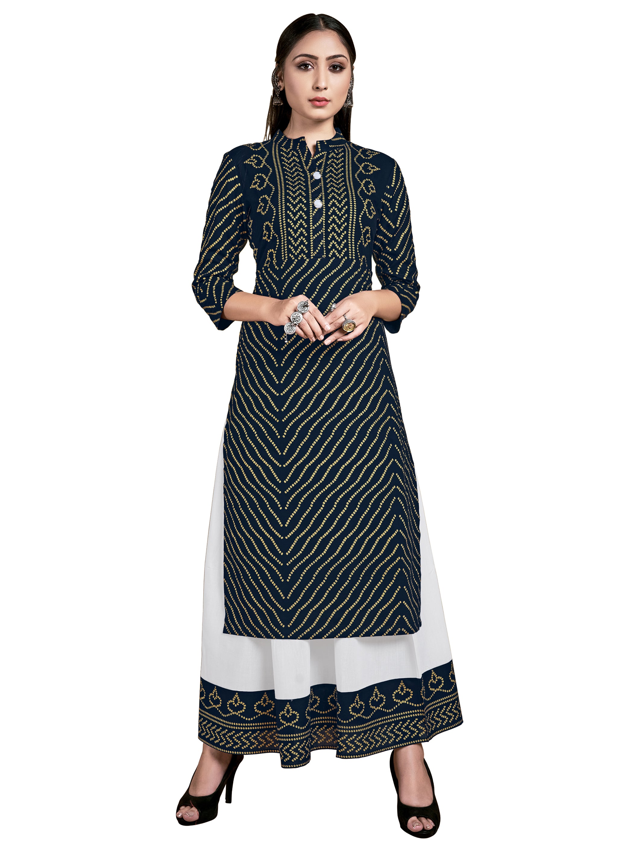 Kurta Black Color Rayon Foil Printed Dress For Ceremonial