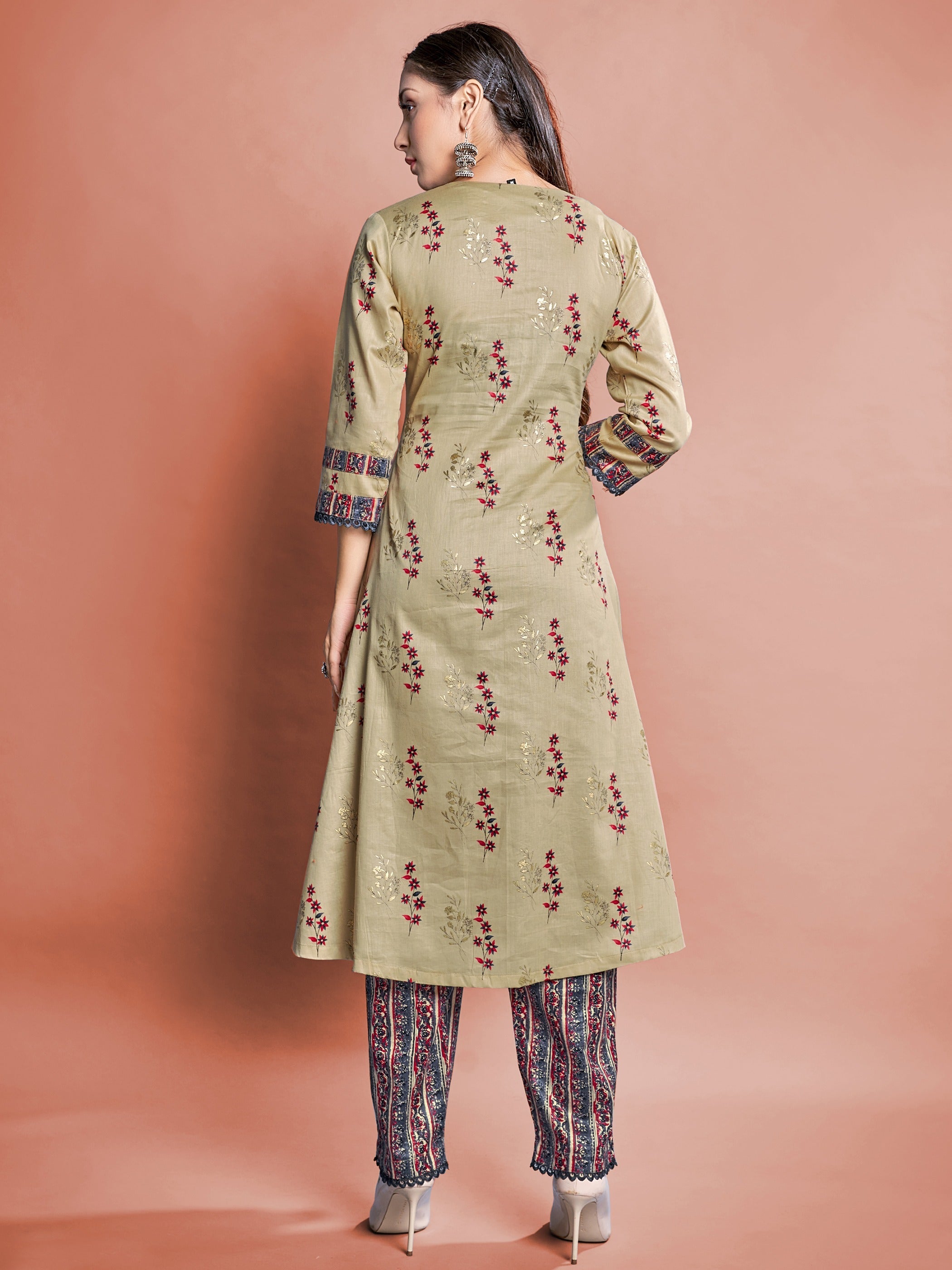 Mustard Color Printed Cotton Kurti With Pant For Women