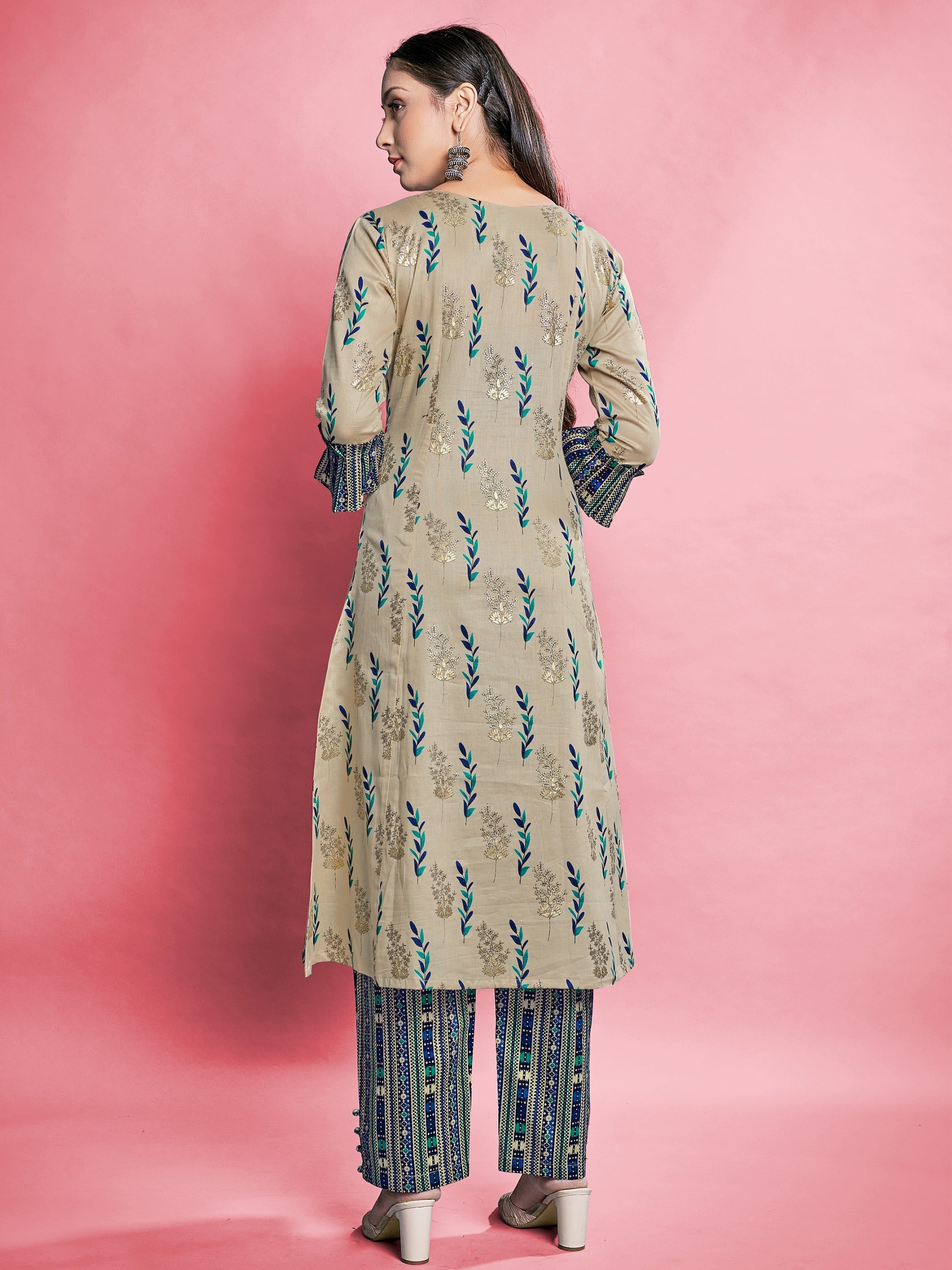 Yellow Color Printed Cotton Kurti With Pant For Women