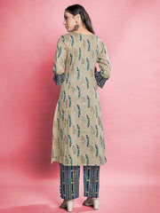 Yellow Color Printed Cotton Kurti With Pant For Women