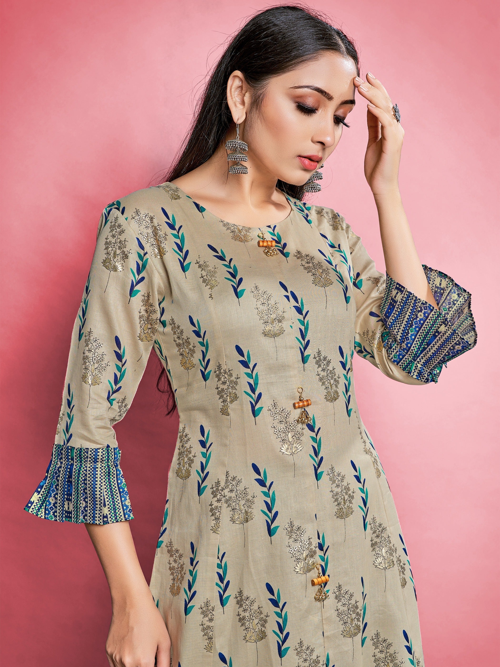 Yellow Color Printed Cotton Kurti With Pant For Women