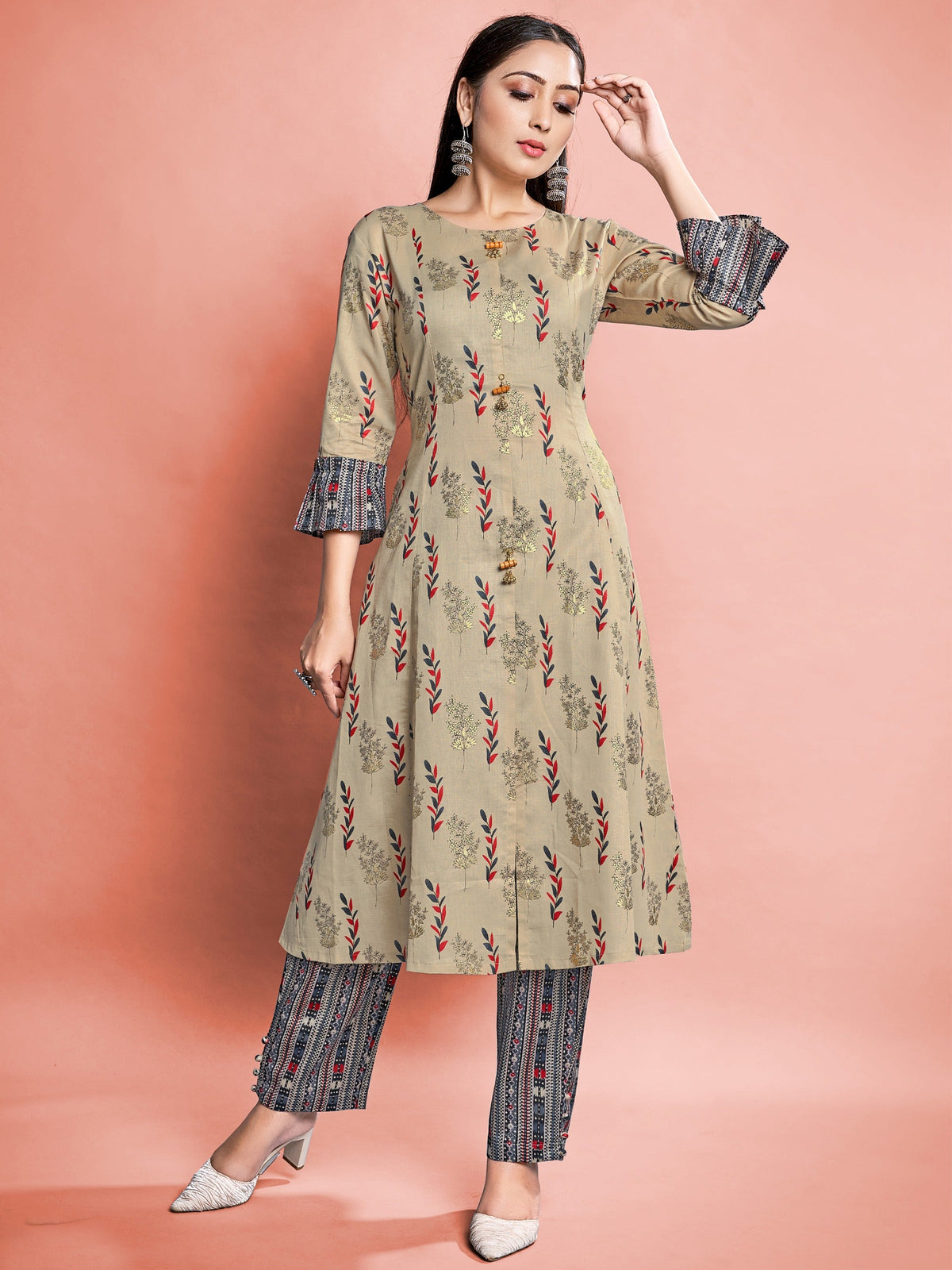 Multi Color Printed Cotton Kurti With Pant For Women