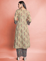 Multi Color Printed Cotton Kurti With Pant For Women