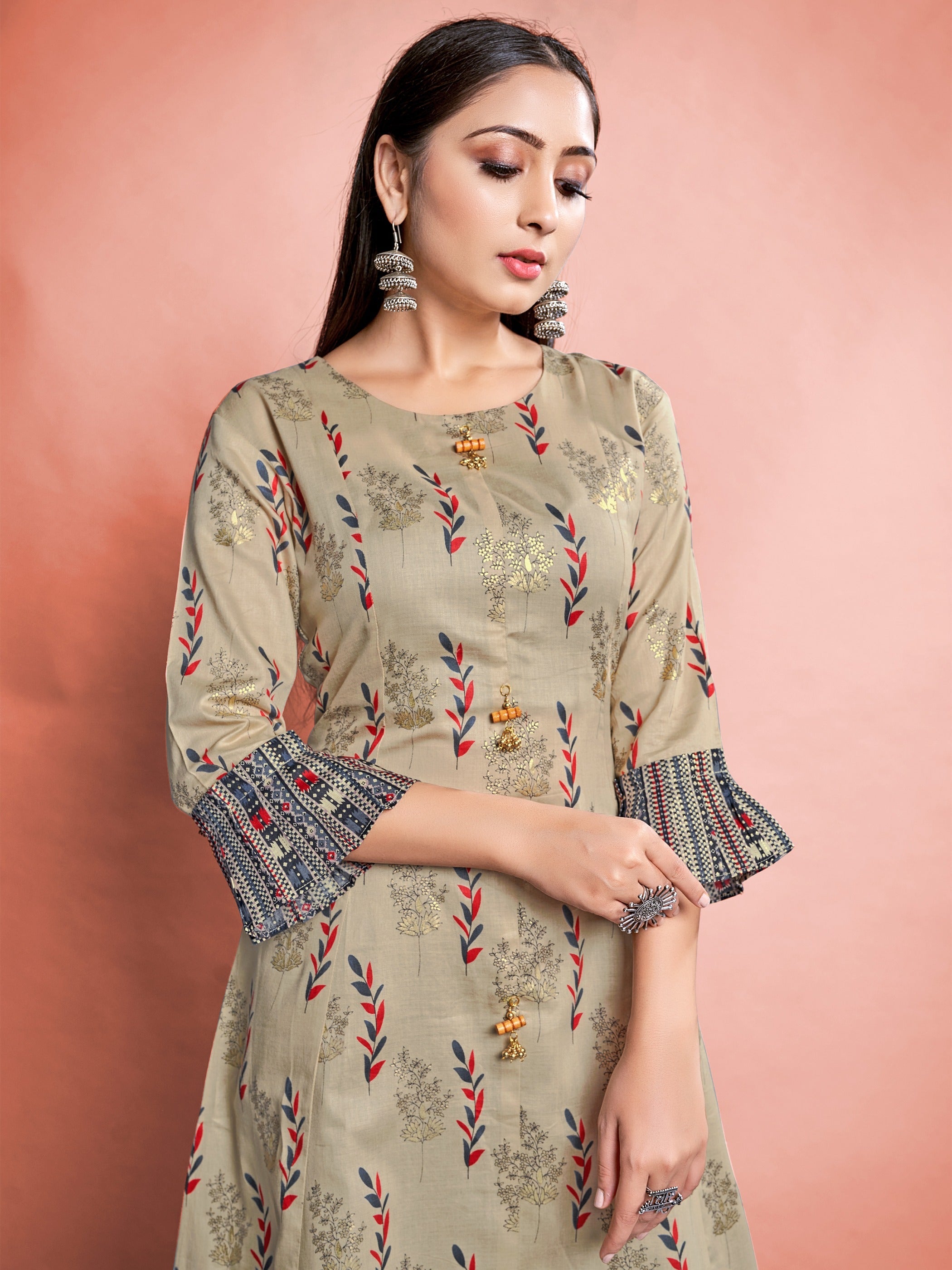 Multi Color Printed Cotton Kurti With Pant For Women