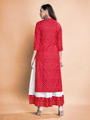 Red Color Foil Printed Rayon Kurti With Skirt For Festival