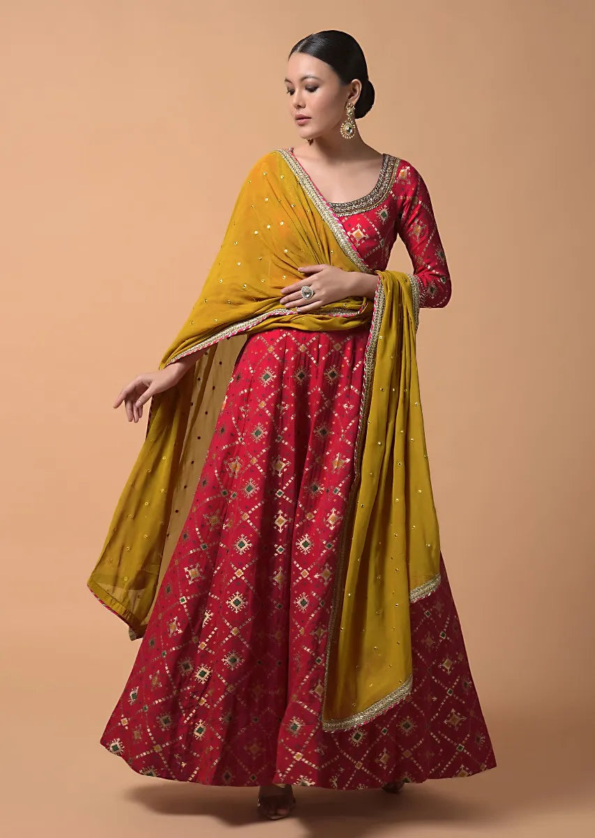 Mustard Color Woven Art Silk Kurta With Dupatta For Sangeet