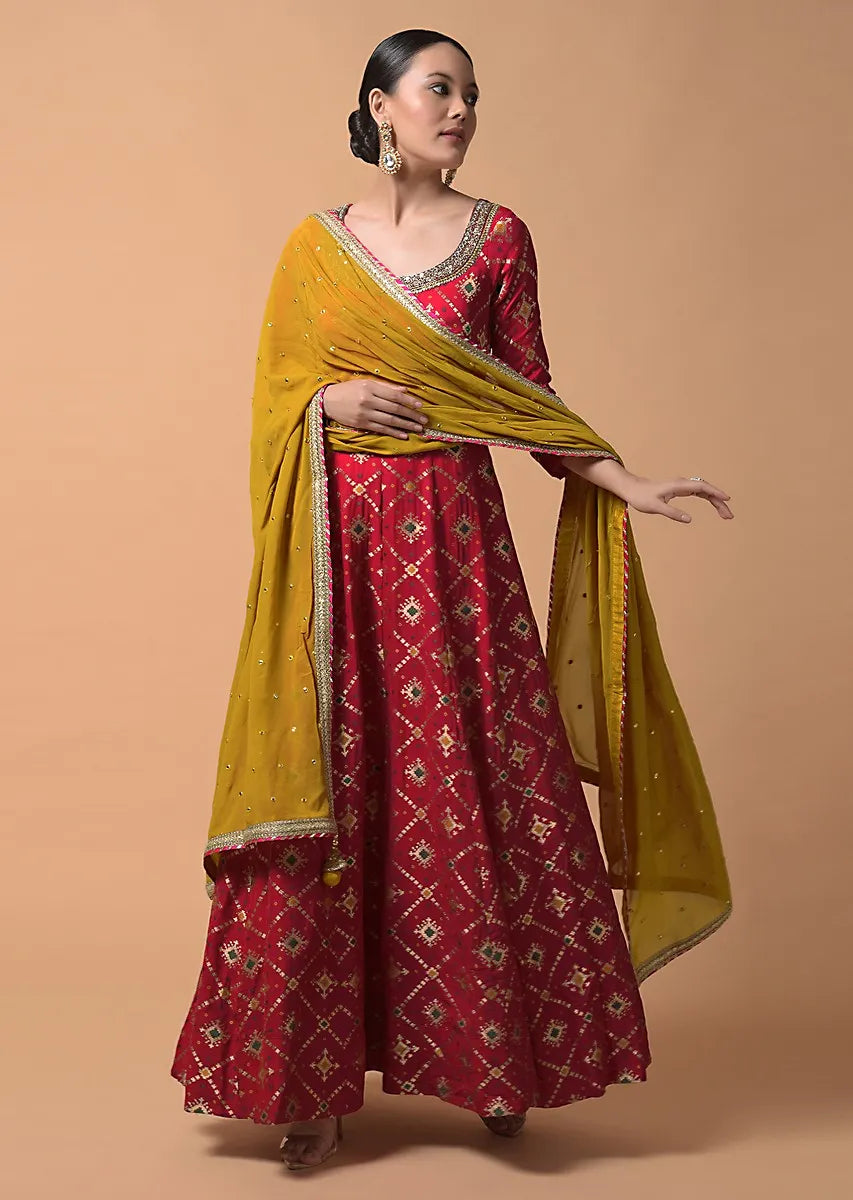 Mustard Color Woven Art Silk Kurta With Dupatta For Sangeet