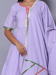 Purple Color Lace Work Rayon Kurti With Plazzo And Dupatta For Engagement