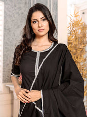 Black Color Lace Work Rayon Kurti With Plazzo And Dupatta For Reception