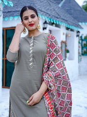 Pink Color Solid Rayon Kurti With Pant And Dupatta For Ceremonial