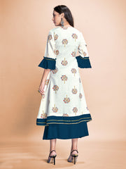 Off White Color Printed Rayon Long Gown For Ceremonial