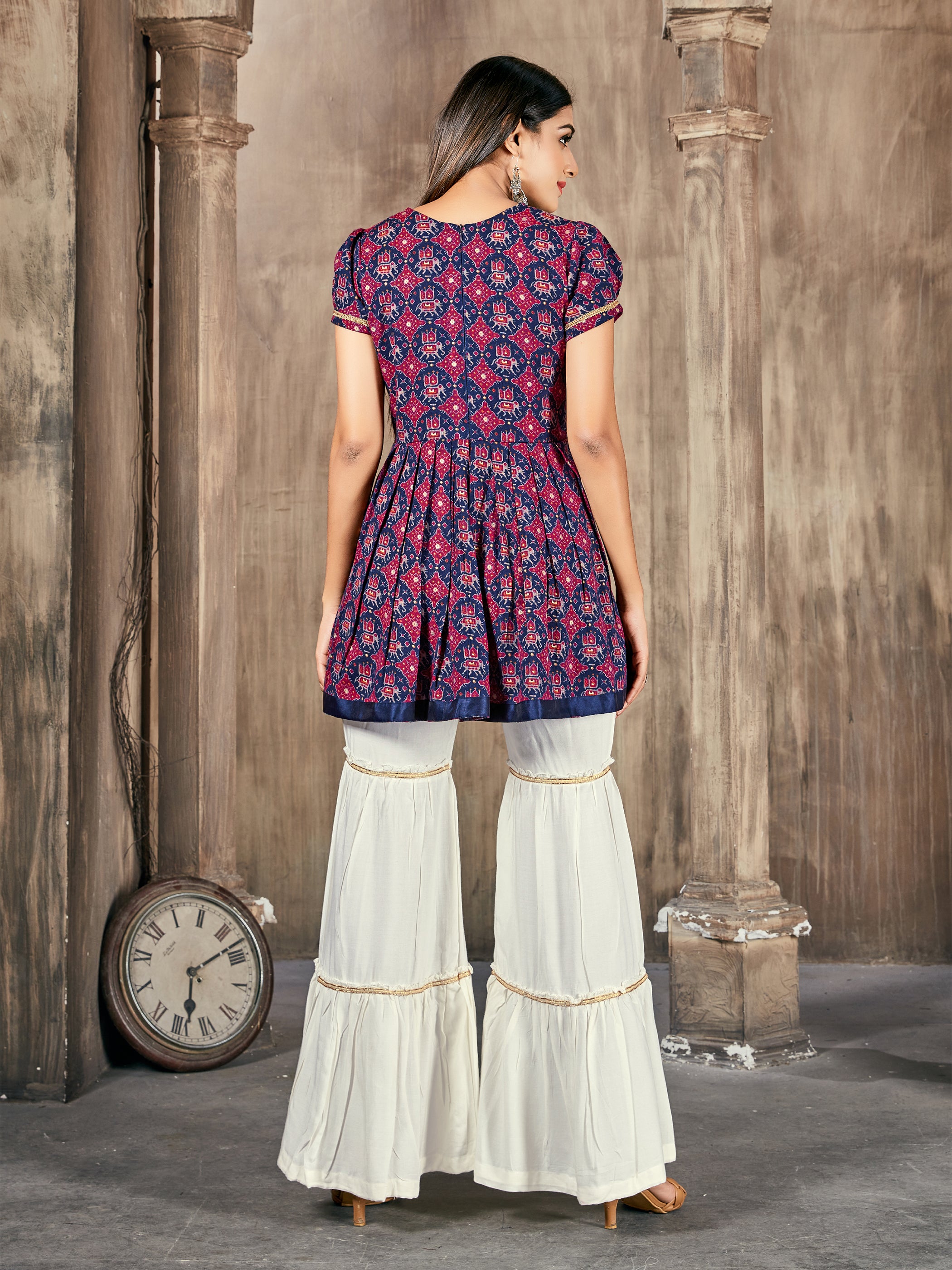 Multi Color Printed Rayon Kurti With Plazzo And Dupatta For Ceremonial