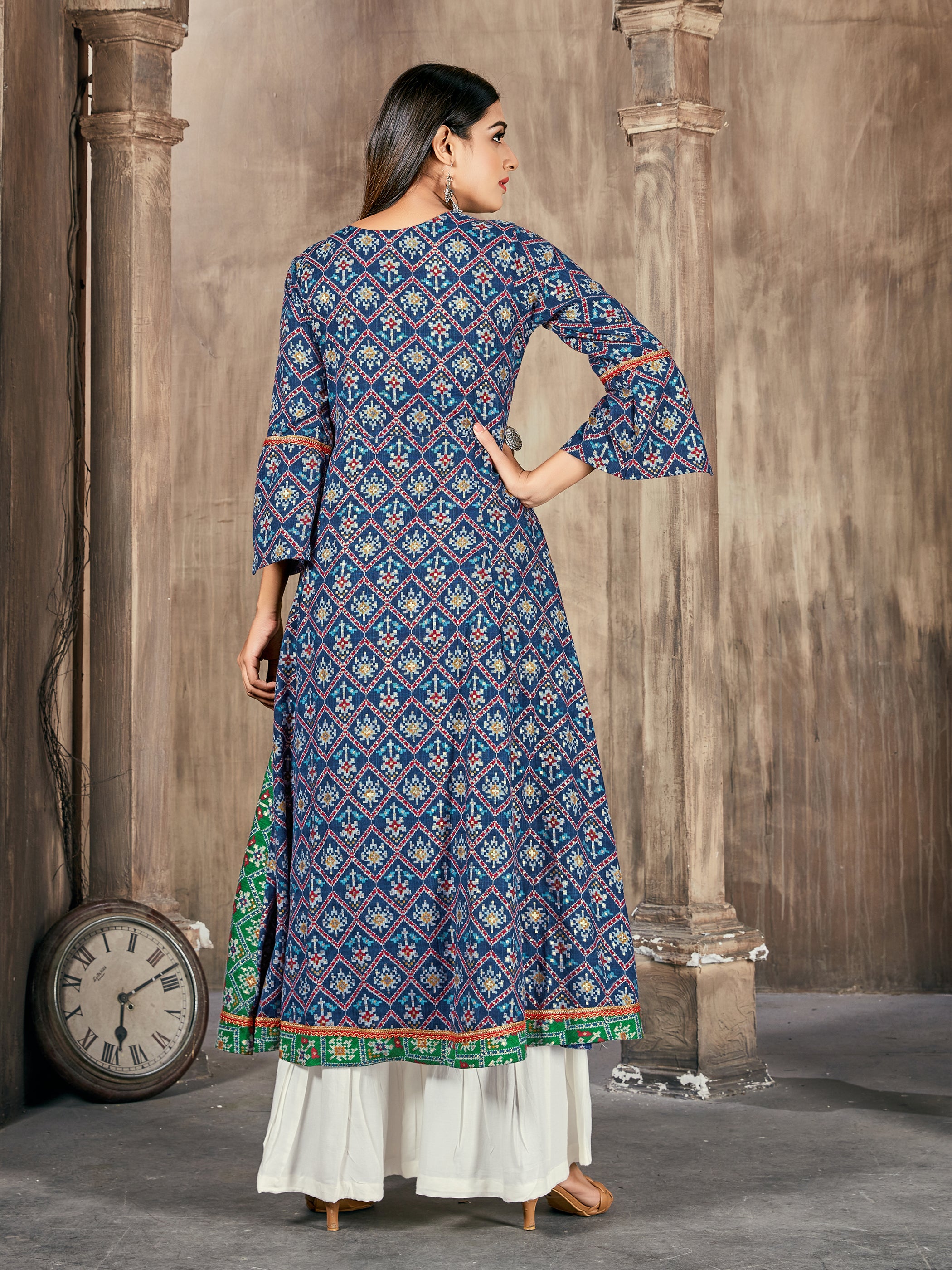 Blue Color Printed Rayon Kurti With Plazzo And Dupatta For Engagement