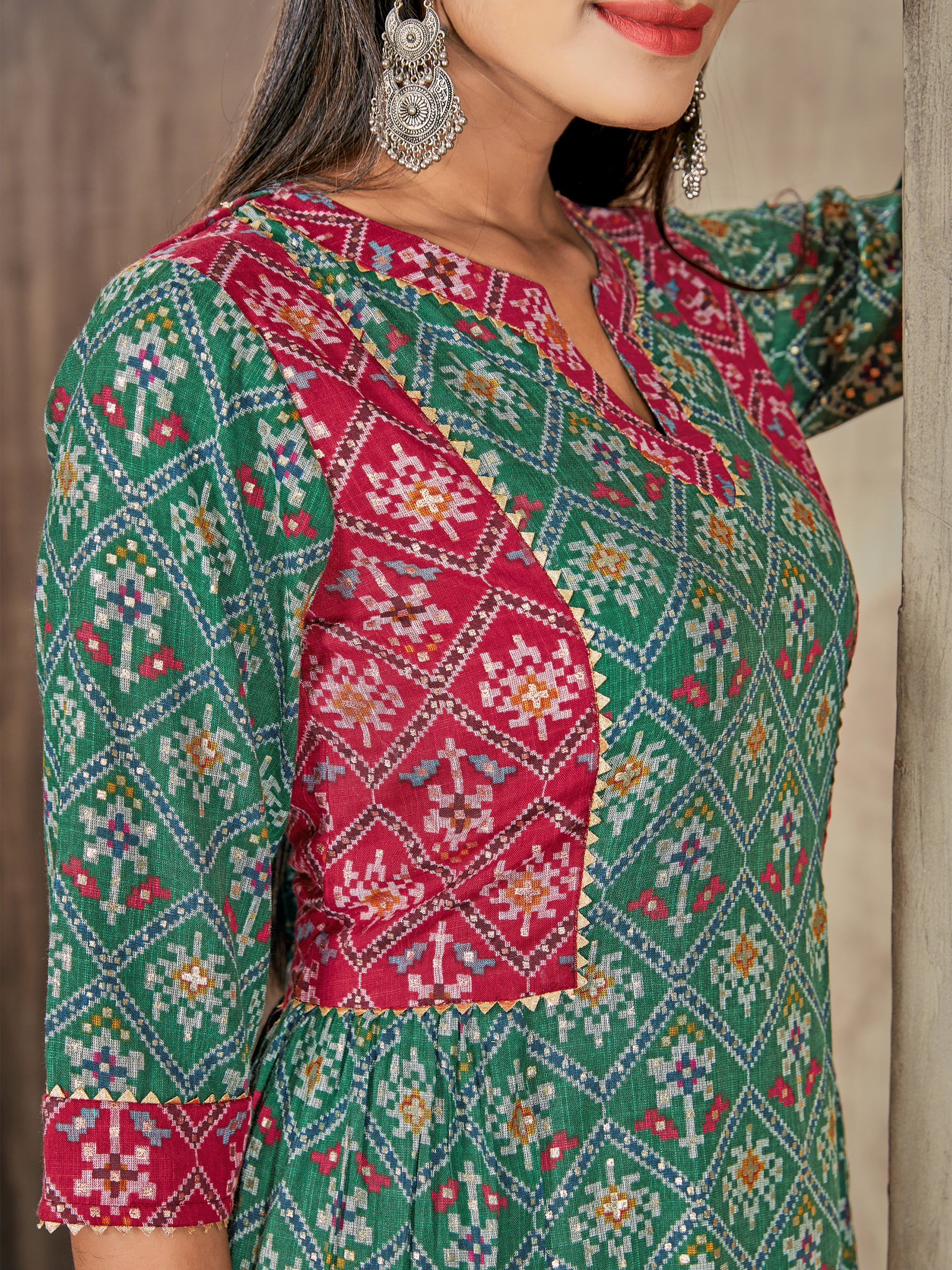 Green Color Printed Rayon Kurti With Plazzo And Dupatta For Festival