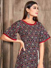 Black Color Printed Rayon Kurti With Plazzo And Dupatta For Festival