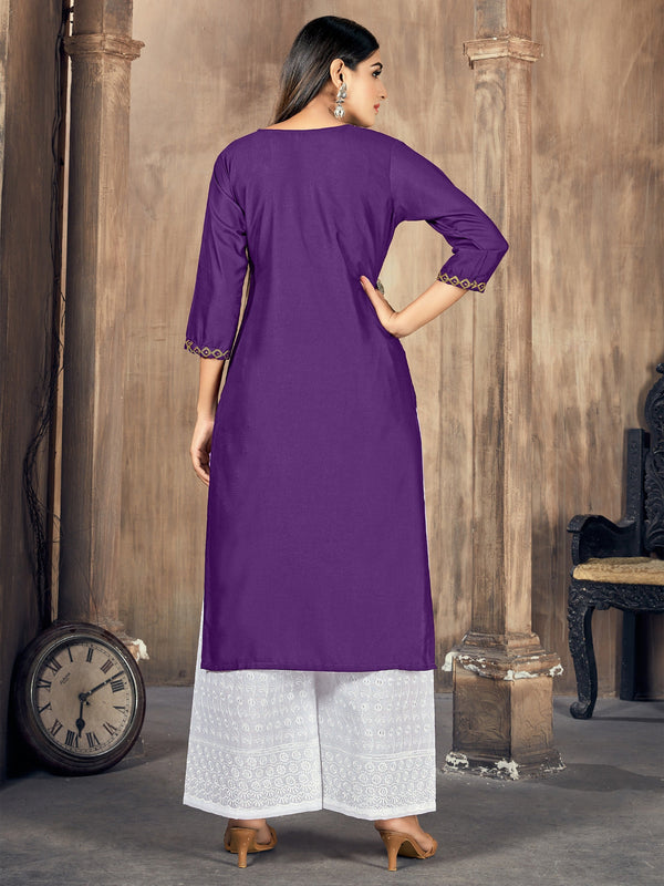 Multi Color Embroidered Rayon Kurti With Pant For Women
