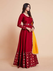 Red Color Woven Art Silk Kurta With Dupatta For Wedding