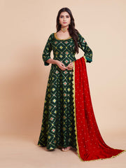 Green Color Woven Art Silk Kurta With Dupatta For Wedding